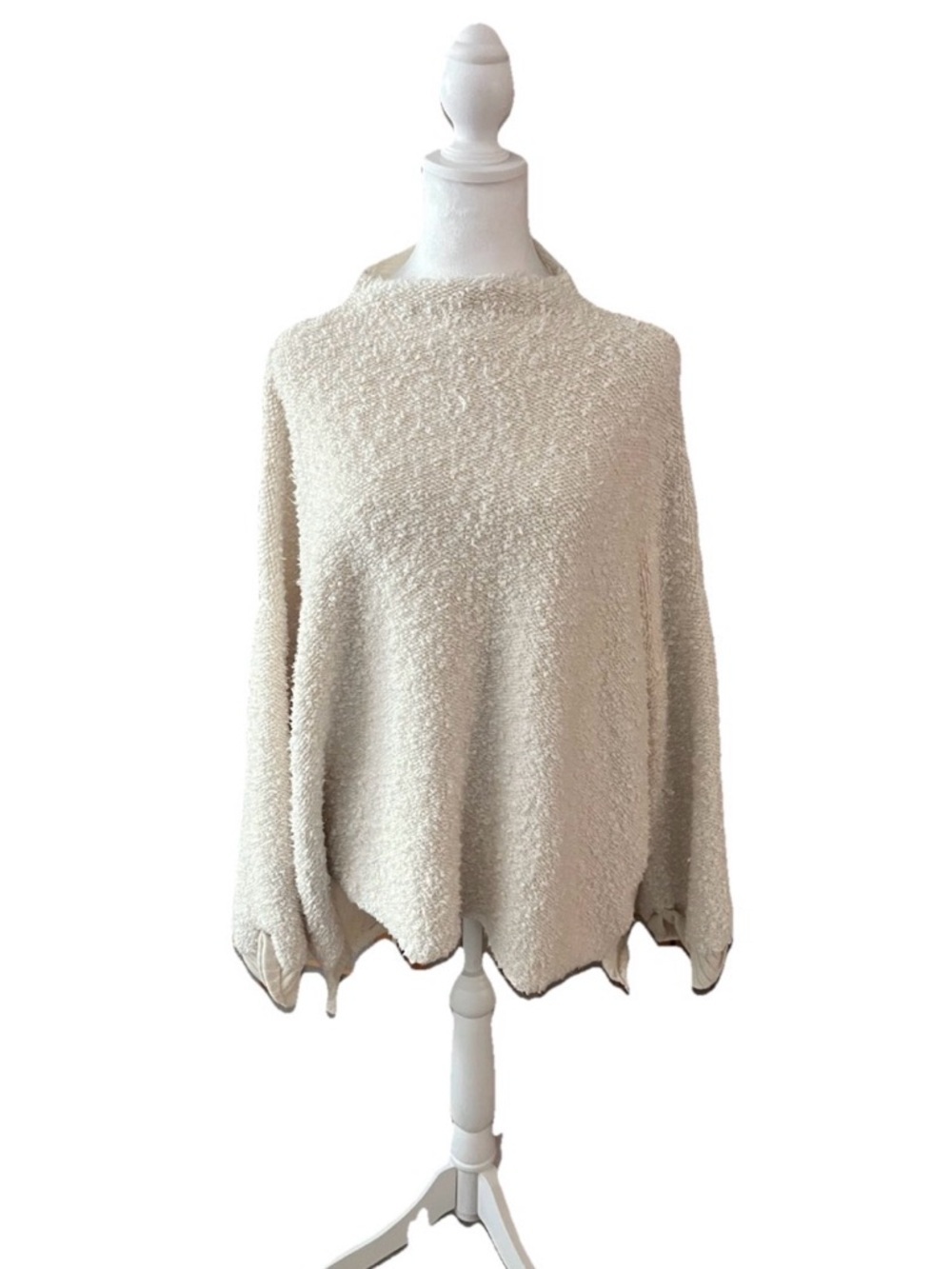 FREE PEOPLE M Sweater Oversized Chunky Mock Neck Textured Ecru White Boxy Slouch